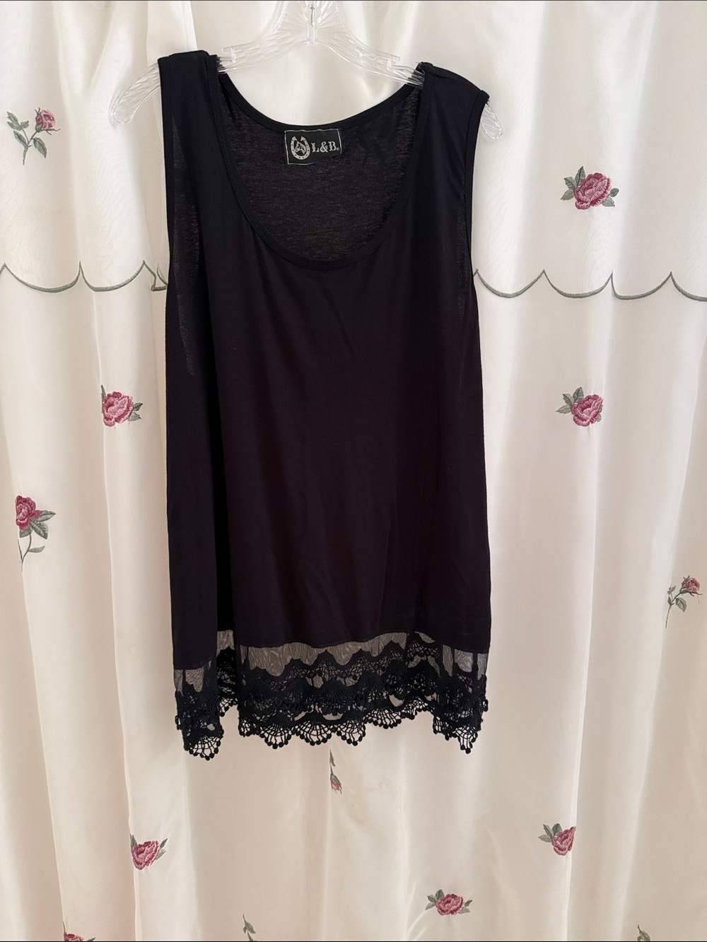 L&B Black Lace-Trim Sleeveless Scoop Tank